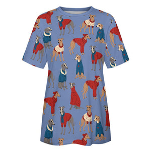 Greyhounds in Festive Winter Wear Women's Cotton T-Shirt-Apparel--24