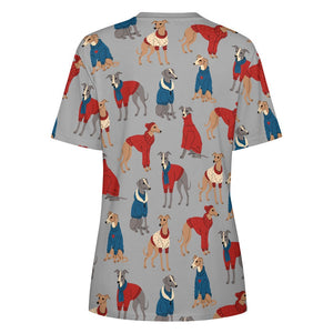 Greyhounds in Festive Winter Wear Women's Cotton T-Shirt-Apparel--39