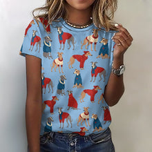 Load image into Gallery viewer, Greyhounds in Festive Winter Wear Women&#39;s Cotton T-Shirt-Apparel--19