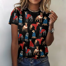 Load image into Gallery viewer, Greyhounds in Festive Winter Wear Women&#39;s Cotton T-Shirt-Apparel--43