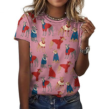 Load image into Gallery viewer, Greyhounds in Festive Winter Wear Women&#39;s Cotton T-Shirt-Apparel-Dusty Pink-2XS-11