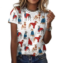 Load image into Gallery viewer, Greyhounds in Festive Winter Wear Women&#39;s Cotton T-Shirt-Apparel-Ivory White-2XS-1