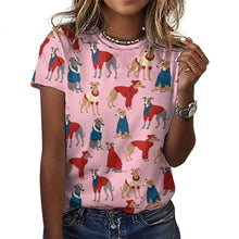 Load image into Gallery viewer, Greyhounds in Festive Winter Wear Women&#39;s Cotton T-Shirt-Apparel-Light Pink-2XS-6