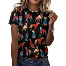 Load image into Gallery viewer, Greyhounds in Festive Winter Wear Women&#39;s Cotton T-Shirt-Apparel-Midnight Black-2XS-40