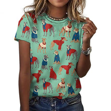 Load image into Gallery viewer, Greyhounds in Festive Winter Wear Women&#39;s Cotton T-Shirt-Apparel-Mint Green-2XS-23