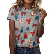 Load image into Gallery viewer, Greyhounds in Festive Winter Wear Women&#39;s Cotton T-Shirt-Apparel-Parisian Gray-2XS-38