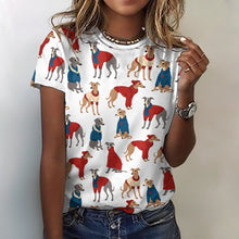 Load image into Gallery viewer, Greyhounds in Festive Winter Wear Women&#39;s Cotton T-Shirt-Apparel--3