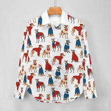 Load image into Gallery viewer, Greyhounds in Festive Winter Wear Women's Shirt-Apparel-Apparel,Dog Mom Gifts,Greyhound,Shirt-11