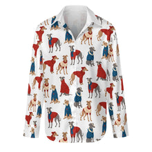 Load image into Gallery viewer, Greyhounds in Festive Winter Wear Women's Shirt-Apparel-Apparel,Dog Mom Gifts,Greyhound,Shirt-12
