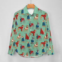 Load image into Gallery viewer, Greyhounds in Festive Winter Wear Women's Shirt-Apparel-Apparel,Dog Mom Gifts,Greyhound,Shirt-20