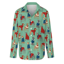 Load image into Gallery viewer, Greyhounds in Festive Winter Wear Women's Shirt-Apparel-Apparel,Dog Mom Gifts,Greyhound,Shirt-21