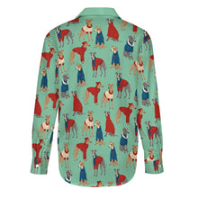 Load image into Gallery viewer, Greyhounds in Festive Winter Wear Women's Shirt-Apparel-Apparel,Dog Mom Gifts,Greyhound,Shirt-22