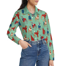 Load image into Gallery viewer, Greyhounds in Festive Winter Wear Women's Shirt-Apparel-Apparel,Dog Mom Gifts,Greyhound,Shirt-32