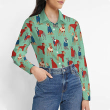 Load image into Gallery viewer, Greyhounds in Festive Winter Wear Women's Shirt-Apparel-Apparel,Dog Mom Gifts,Greyhound,Shirt-4