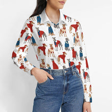 Load image into Gallery viewer, Greyhounds in Festive Winter Wear Women's Shirt-Apparel-Apparel,Dog Mom Gifts,Greyhound,Shirt-1