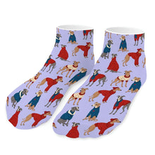 Load image into Gallery viewer, Greyhounds Socks - Ankle Length - Greyhounds in Festive Winter Wear-Accessories-Accessories,Dog Dad Gifts,Greyhound,Socks-Lavender-One size-16