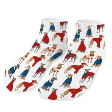 Load image into Gallery viewer, Greyhounds Socks - Ankle Length - Greyhounds in Festive Winter Wear-Accessories-Accessories,Dog Dad Gifts,Greyhound,Socks-White-One size-11