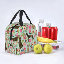 Load image into Gallery viewer, Image of an insulated green color Greyhound lunch bag in bloom design