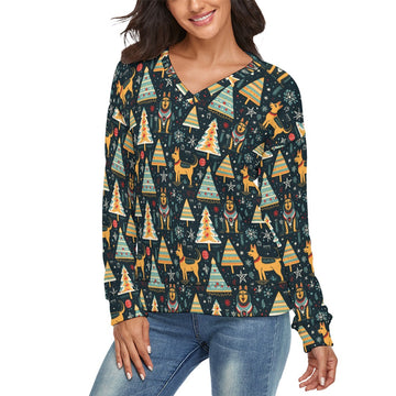 Groove Guardian German Shepherds Womens V Neck Christmas Sweater 360x