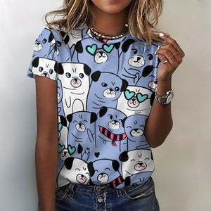 Grumble of Pugs All Over Print Women's Cotton T-Shirt-Apparel-Apparel, Pug, Shirt, T Shirt-2XS-LightSteelBlue-10