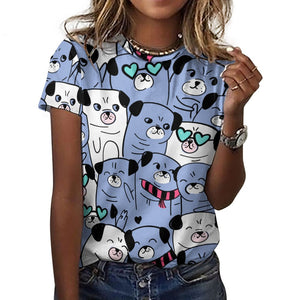 Grumble of Pugs All Over Print Women's Cotton T-Shirt-Apparel-Apparel, Pug, Shirt, T Shirt-15