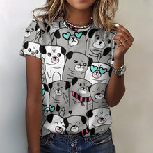 Load image into Gallery viewer, Grumble of Pugs All Over Print Women&#39;s Cotton T-Shirt-Apparel-Apparel, Pug, Shirt, T Shirt-2XS-DarkGray-7