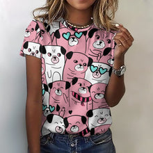 Load image into Gallery viewer, Grumble of Pugs All Over Print Women&#39;s Cotton T-Shirt-Apparel-Apparel, Pug, Shirt, T Shirt-2XS-LightPink-8