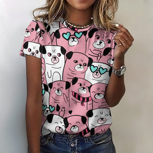 Grumble of Pugs All Over Print Women's Cotton T-Shirt-Apparel-Apparel, Pug, Shirt, T Shirt-2XS-LightPink-8