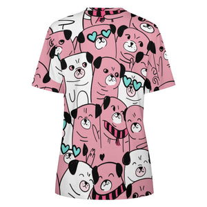 Grumble of Pugs All Over Print Women's Cotton T-Shirt-Apparel-Apparel, Pug, Shirt, T Shirt-9