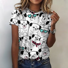 Load image into Gallery viewer, Grumble of Pugs All Over Print Women&#39;s Cotton T-Shirt-Apparel-Apparel, Pug, Shirt, T Shirt-2XS-White-1