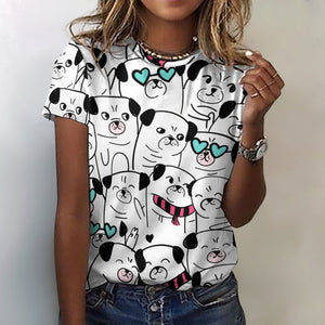 Grumble of Pugs All Over Print Women's Cotton T-Shirt - 4 Colors-Apparel-Apparel, Pug, Shirt, T Shirt-16
