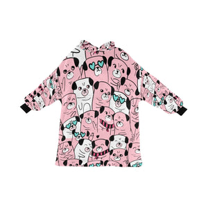 Grumble of Pugs Blanket Hoodie for Women-Apparel-Apparel, Blankets-Pink-ONE SIZE-1