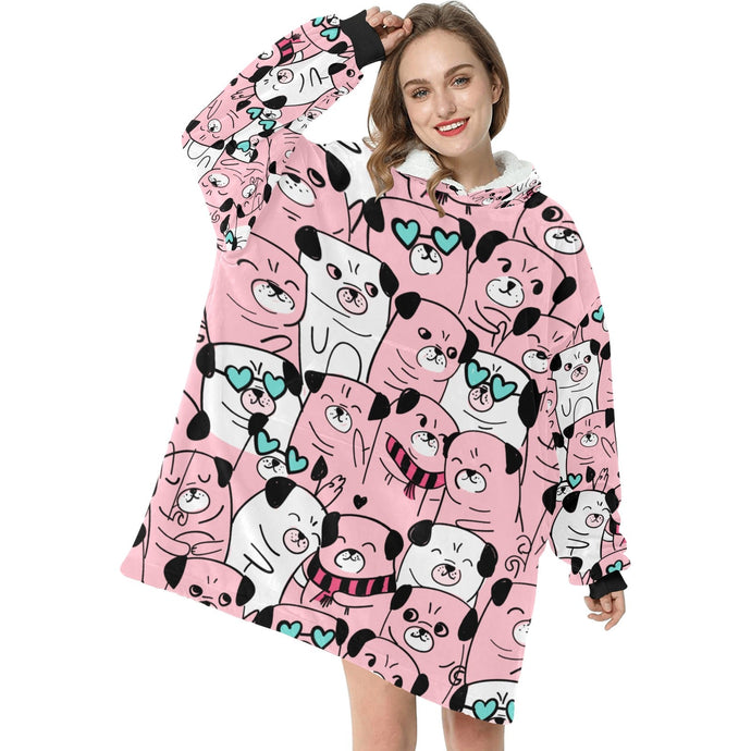 Grumble of Pugs Blanket Hoodie for Women - 4 Colors-Apparel-Apparel, Blankets, Pug-Pink-1
