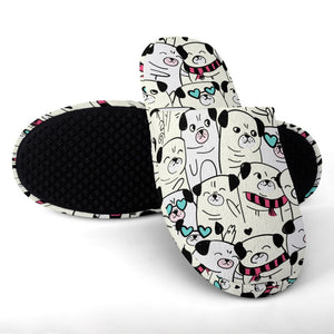 Grumble of Pugs Women's Cotton Mop Slippers-Footwear-Accessories, Dog Mom Gifts, Pug, Pug - Black, Slippers-16