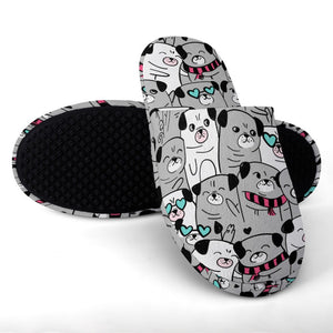 Grumble of Pugs Women's Cotton Mop Slippers-Footwear-Accessories, Dog Mom Gifts, Pug, Pug - Black, Slippers-17