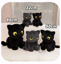 Load image into Gallery viewer, Grumpy Black Cat Plushie - Sitting Kawaii Design with Yellow Eyes-5