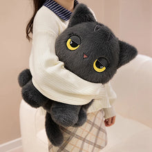 Load image into Gallery viewer, Grumpy Black Cat Plushie - Sitting Kawaii Design with Yellow Eyes-8