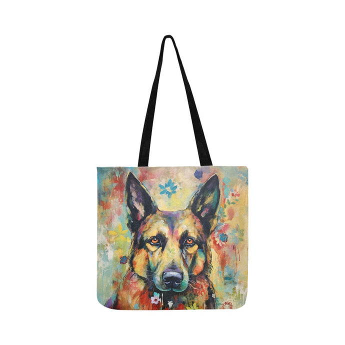 Guardian in Bloom German Shepherd Shopping Tote Bag-Accessories-Accessories, Bags, Dog Dad Gifts, Dog Mom Gifts, German Shepherd-White-ONESIZE-1