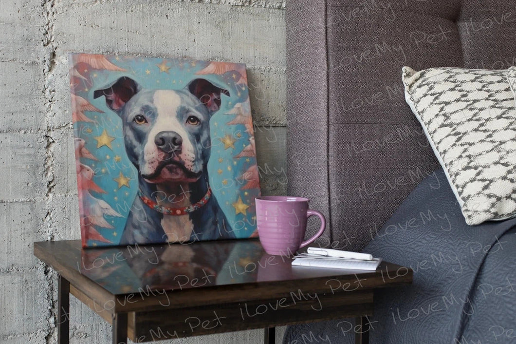 Guardian of Dreams Pit Bull Framed Wall Art Poster-Art-Dog Art, Home Decor, Pit Bull, Poster-Framed Light Canvas-Small - 8x8