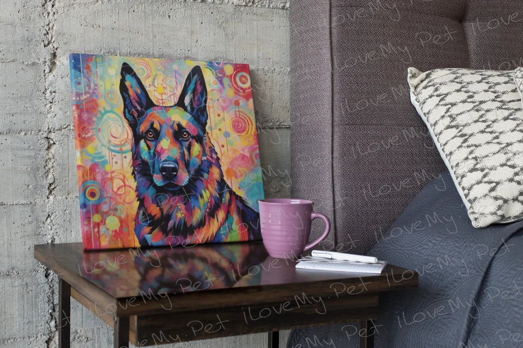 Guardian's Vigil German Shepherd Framed Wall Art Poster-Art-Dog Art, German Shepherd, Home Decor, Poster-Framed Light Canvas-Small - 8x8