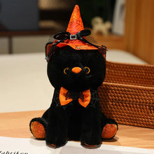 Load image into Gallery viewer, Halloween Black Cat Plush - Spooky Witch Hat Kitty-black orange cat-about 25cm-1