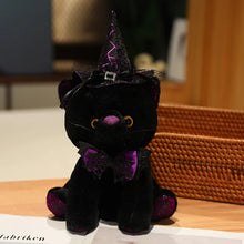 Load image into Gallery viewer, Halloween Black Cat Plush - Spooky Witch Hat Kitty-black purple cat-about 25cm-17