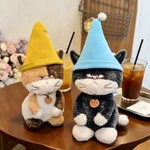 Load image into Gallery viewer, Halloween Cat Plush - Grumpy Elf Hat Black and White Cat-Stuffed Animals-Black and White Cat,Cats,Stuffed Animal-10