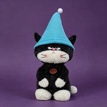 Load image into Gallery viewer, Halloween Cat Plush - Grumpy Elf Hat Gray and White Cat-12