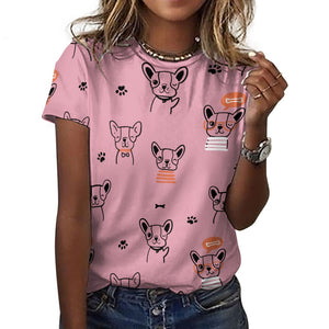 Hand Drawn Boston Terriers All Over Print Women's Cotton T-Shirt - 4 Colors-Apparel-Apparel, Boston Terrier, Shirt, T Shirt-17
