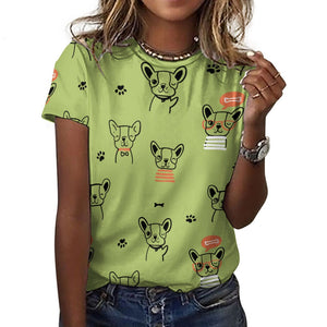 Hand Drawn Boston Terriers All Over Print Women's Cotton T-Shirt - 4 Colors-Apparel-Apparel, Boston Terrier, Shirt, T Shirt-18