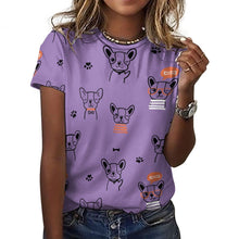 Load image into Gallery viewer, Hand Drawn Boston Terriers All Over Print Women&#39;s Cotton T-Shirt - 4 Colors-Apparel-Apparel, Boston Terrier, Shirt, T Shirt-Purple-2XS-4