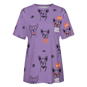 Hand Drawn Boston Terriers All Over Print Women's Cotton T-Shirt - 4 Colors-Apparel-Apparel, Boston Terrier, Shirt, T Shirt-6