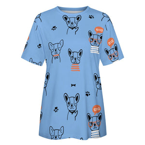 Hand Drawn Boston Terriers All Over Print Women's Cotton T-Shirt - 4 Colors-Apparel-Apparel, Boston Terrier, Shirt, T Shirt-9