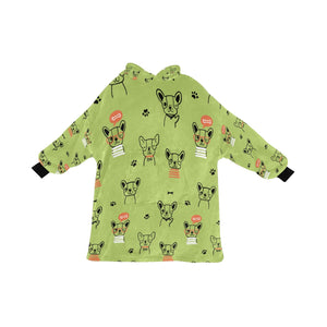 Hand Drawn Boston Terriers Blanket Hoodie for Women-Apparel-Apparel, Blankets-YellowGreen-ONE SIZE-9